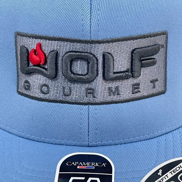 Wolf Gourmet Embroidered Blue/Gray Mesh Snapback Baseball Cap - Picture 2 of 14